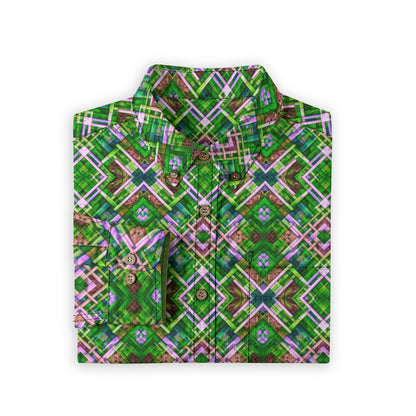 “Meadow Plaid” Men's Casual Lapel Long Sleeve Shirt|125GSM Cotton