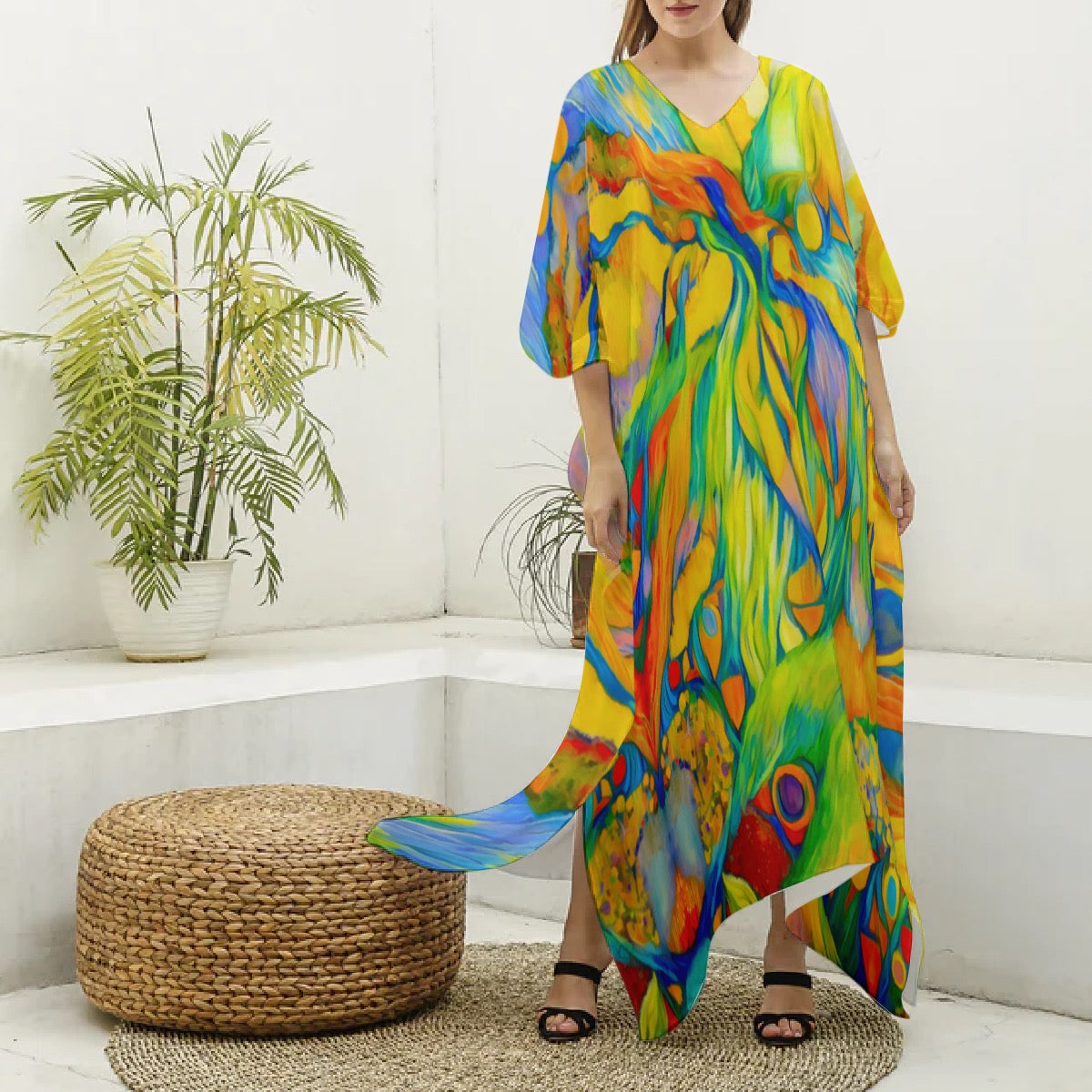“Iridescence” Women's Imitation Silk V-neck Kaftan Robe