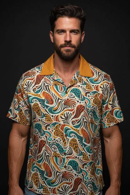 “Fragmentis” Men's Casual Hawaiian Short Sleeve Shirt | 125GSM Cotton