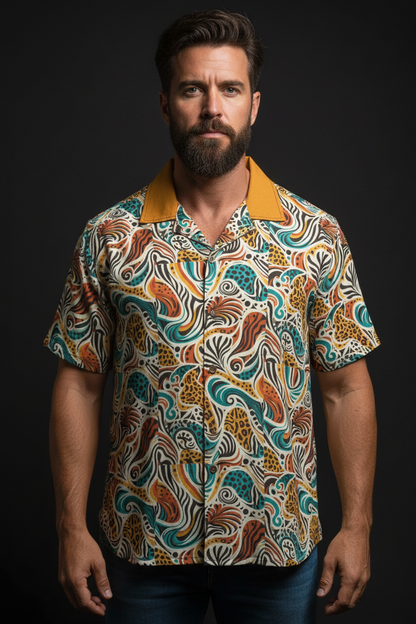 “Retro Vibes” Men's Casual Hawaiian Short Sleeve Shirt | 125GSM Cotton