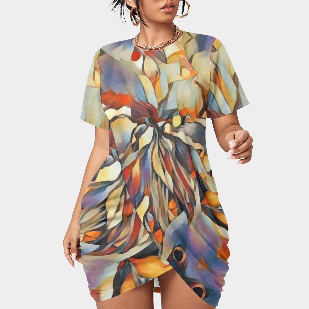 “Outback Hues”  Stacked Hem Dress With Short Sleeve（Plus Size）