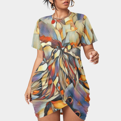 “Outback Hues”  Stacked Hem Dress With Short Sleeve（Plus Size）