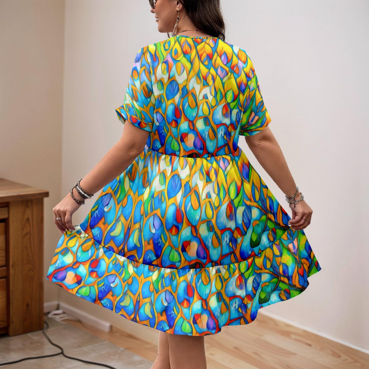 “Prism”  Women’s Floral V-Neck Short Sleeve Dress