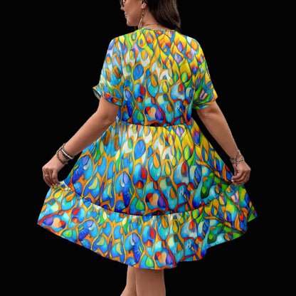 “Prism”  Women’s Floral V-Neck Short Sleeve Dress