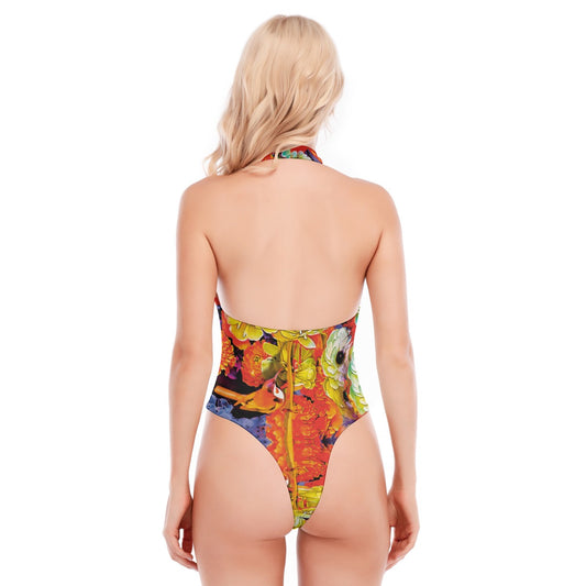 “Spine-bill” Women's Backless V-neck Skinny Bodysuit