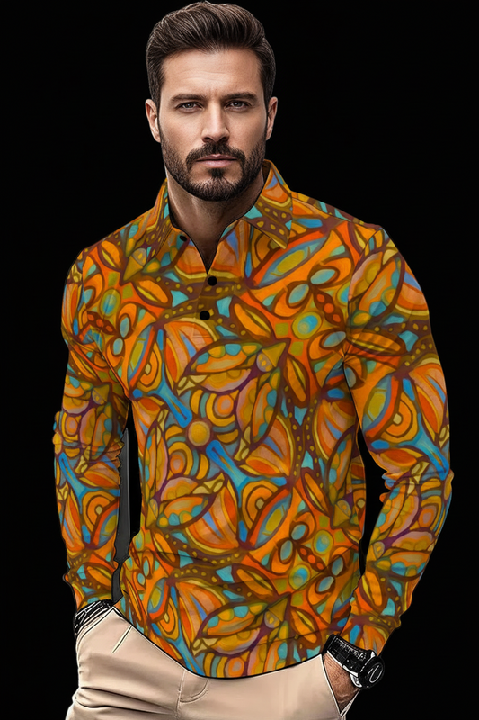“Sunset Labyrinth” Men's Polo Shirt With Long Sleeve