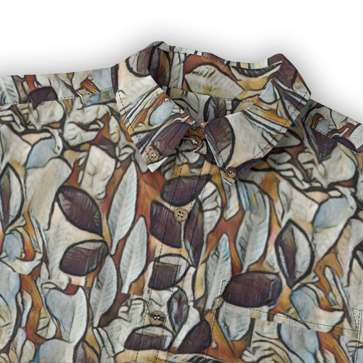 “Fragmented Foliage” Men's Casual Lapel Long Sleeve Shirt|125GSM Cotton