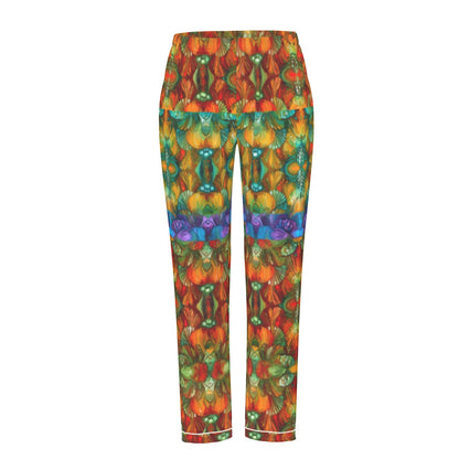 “Botanic Nebula” Women's Long Sleeve Pajama Set With White Contrast Piping