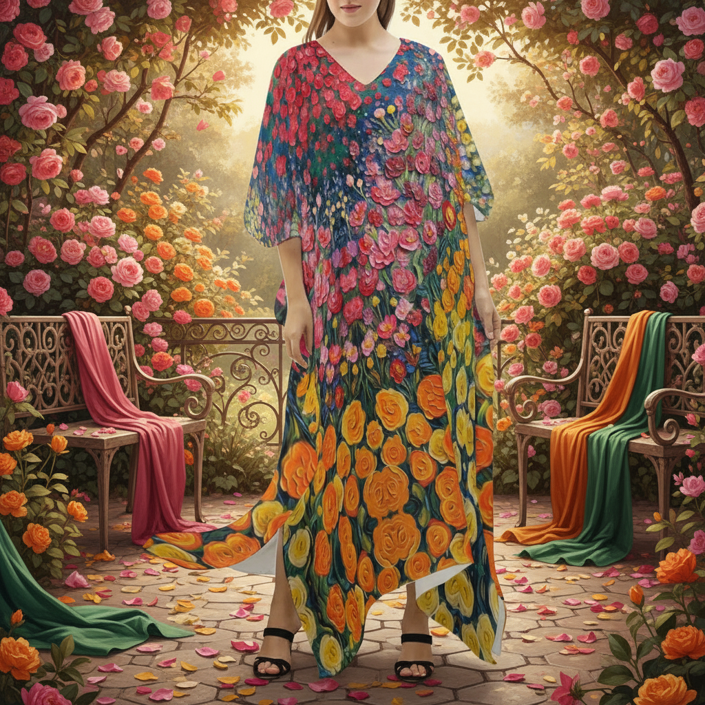 “Floriana” Women's Imitation Silk V-neck Kaftan Robe