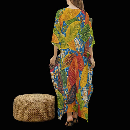 “Botanical Rhapsody” Women's Imitation Silk V-neck Kaftan Robe