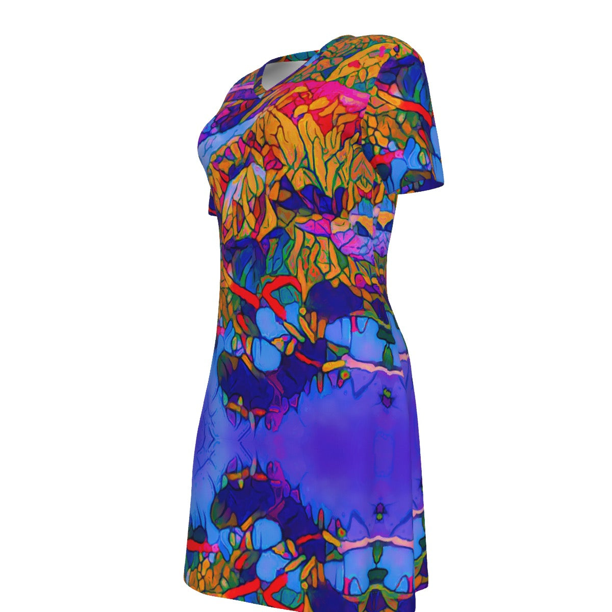“Cerulean Spectrum” Women's V Neck Dress|180GSM Cotton
