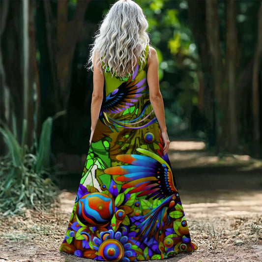 “Green Garden of Unseemly Delights”Women’s Sleeveless Maxi Dress