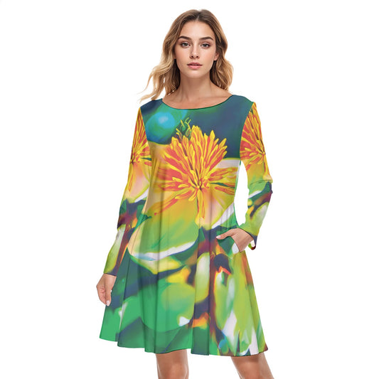 “Magnolia” Women's Round Neck Dress|190GSM Cotton