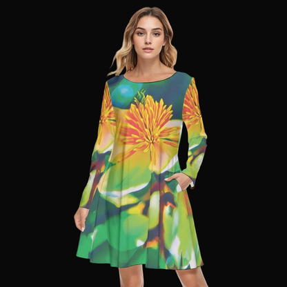 “Magnolia” Women's Round Neck Dress|190GSM Cotton