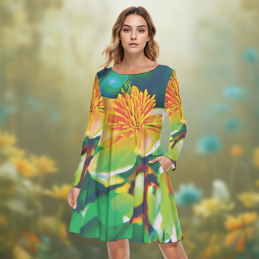 “Magnolia” Women's Round Neck Dress|190GSM Cotton