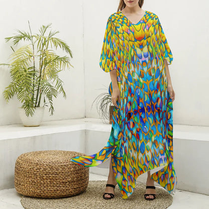 “Prism” Women's Imitation Silk V-neck Kaftan Robe