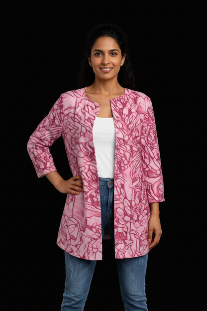 “Burgundy & Pink” Women's Faux Sweater Cardigan