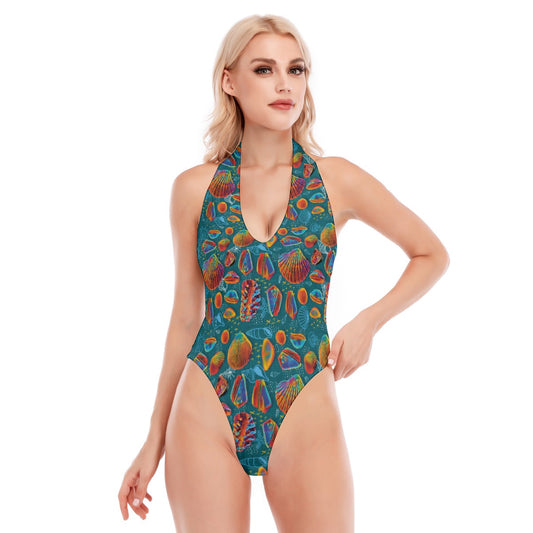 “Peregian Shells” Women's Backless V-neck Skinny Bodysuit