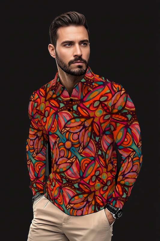 “Scarlet Labyrinth” Men's Polo Shirt With Long Sleeve