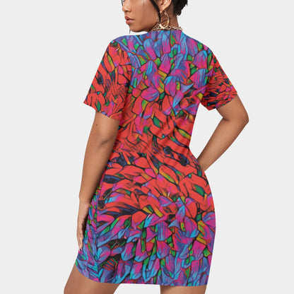 “Chrysanthemum” Women’s Stacked Hem Dress With Short Sleeve（Plus Size）