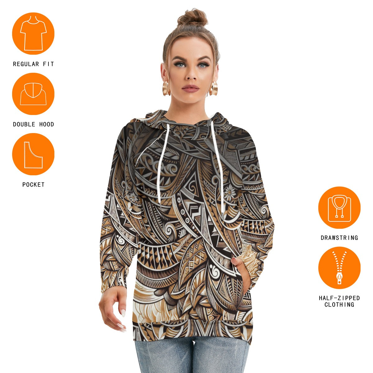 “Earthen Echoes” Women's Hoodie With Double Hood