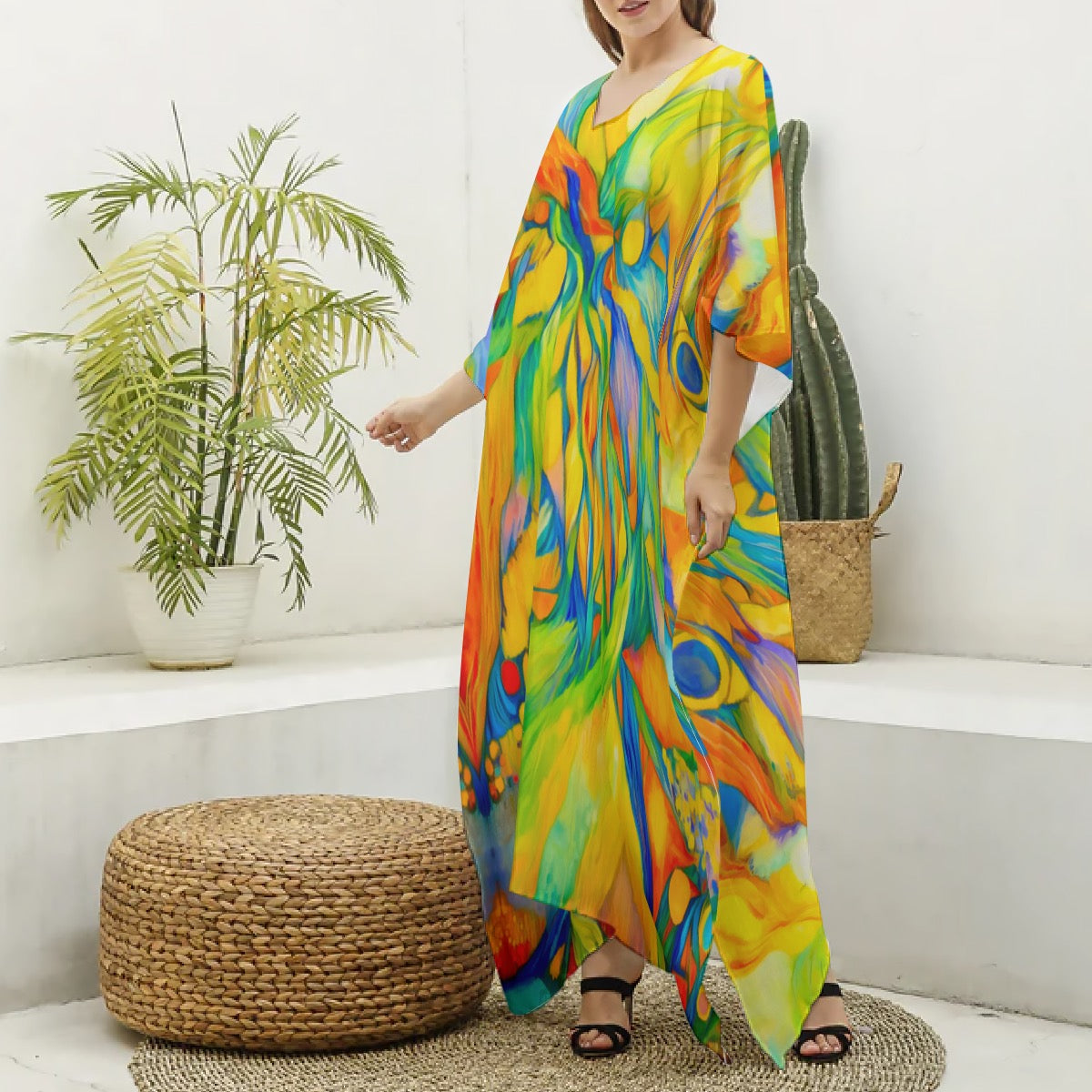 “Iridescence” Women's Imitation Silk V-neck Kaftan Robe