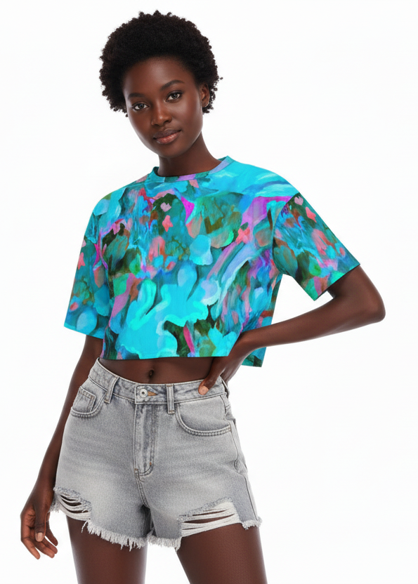 “Aqua Flora” Women's Cropped T-shirt | 190GSM Cotton