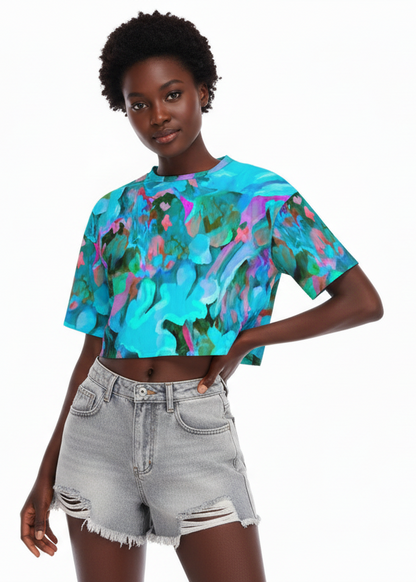 “Aqua Flora” Women's Cropped T-shirt | 190GSM Cotton