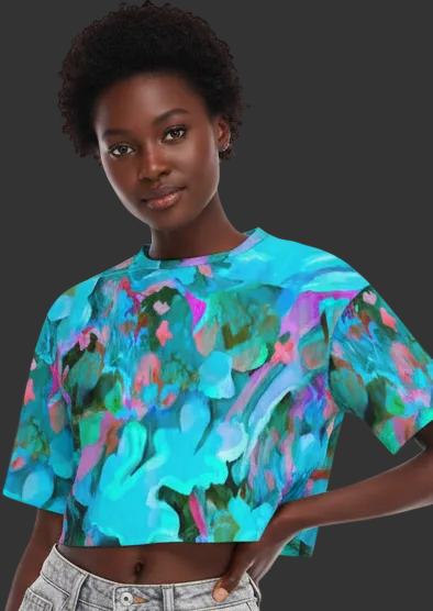“Aqua Flora” Women's Cropped T-shirt | 190GSM Cotton