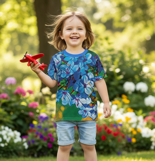“Blue Beauties” Children's Round Neck T-Shirt|145GSM Birdseye