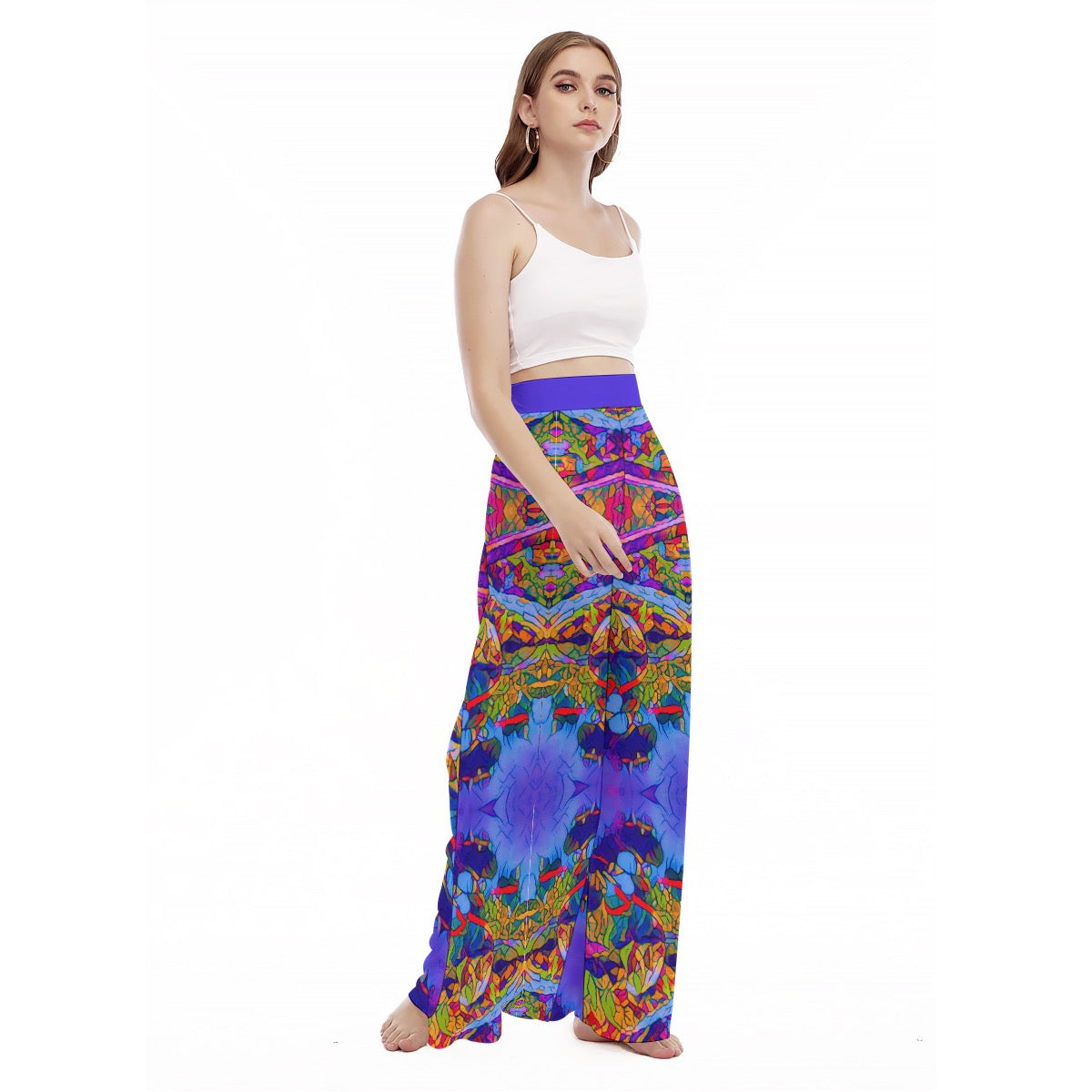 “Cerulean Spectrum” Women's High Waist Wide Leg Trousers