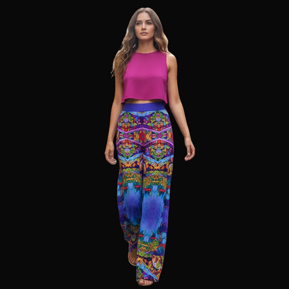 “Cerulean Spectrum” Women's High Waist Wide Leg Trousers