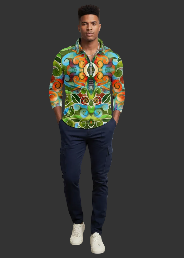 “Verdant Tapestry” Men’s Quarter Zip Pullover Sweatshirt