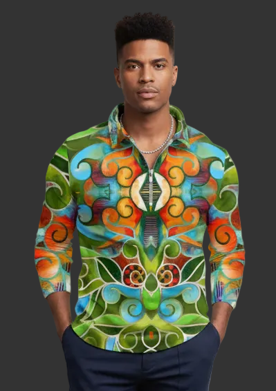 “Verdant Tapestry” Men’s Quarter Zip Pullover Sweatshirt