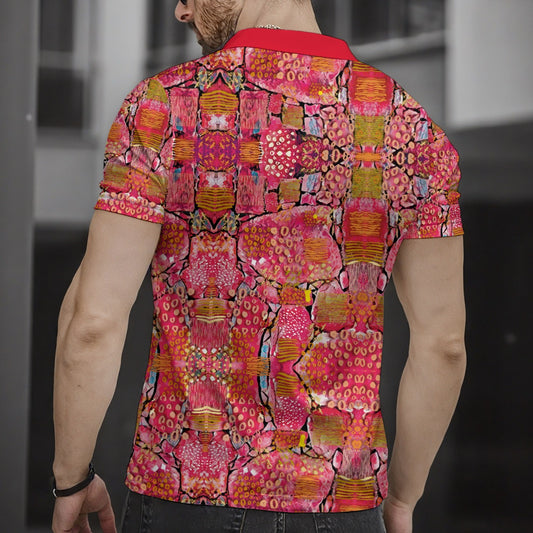 “Rubble Rose” Short Sleeve Button Polo Shirt