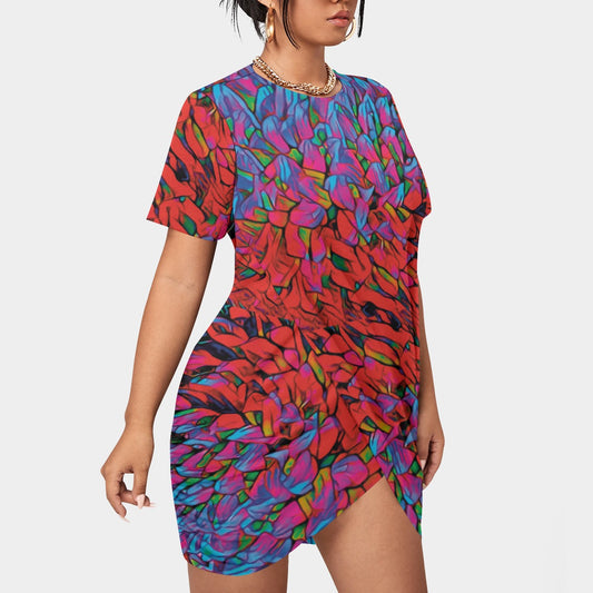 “Chrysanthemum” Women’s Stacked Hem Dress With Short Sleeve（Plus Size）