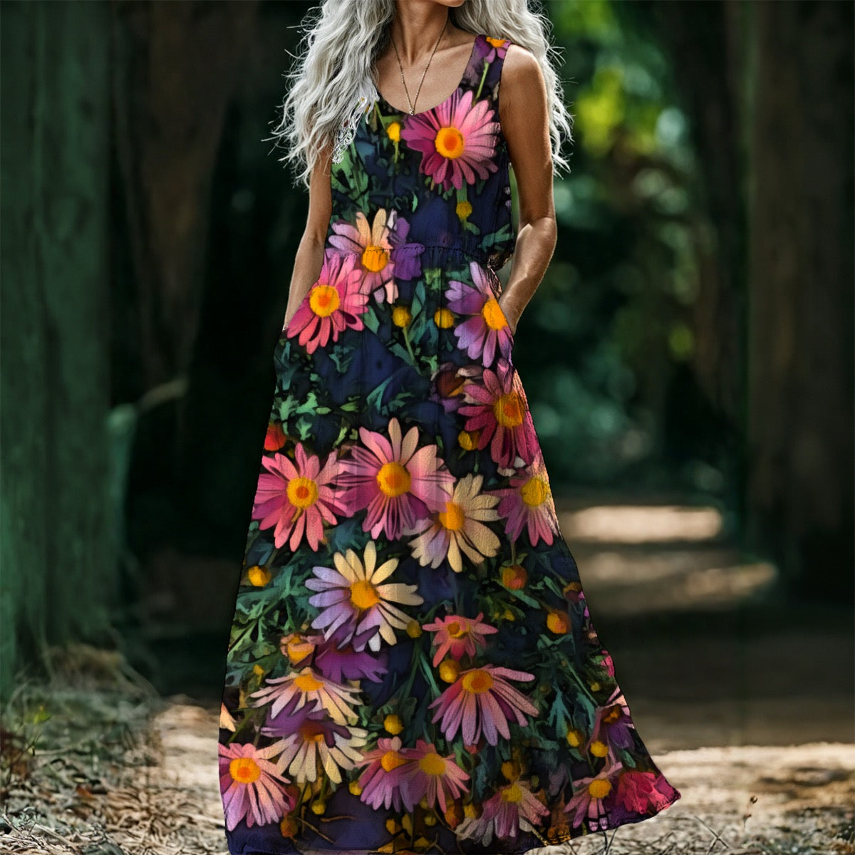 “Midsummer Hues” Women’s Sleeveless Maxi Dress