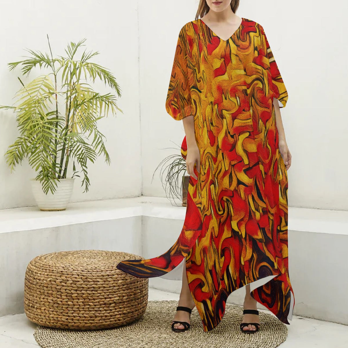 “Ravenous” Women's Imitation Silk V-neck Kaftan Robe
