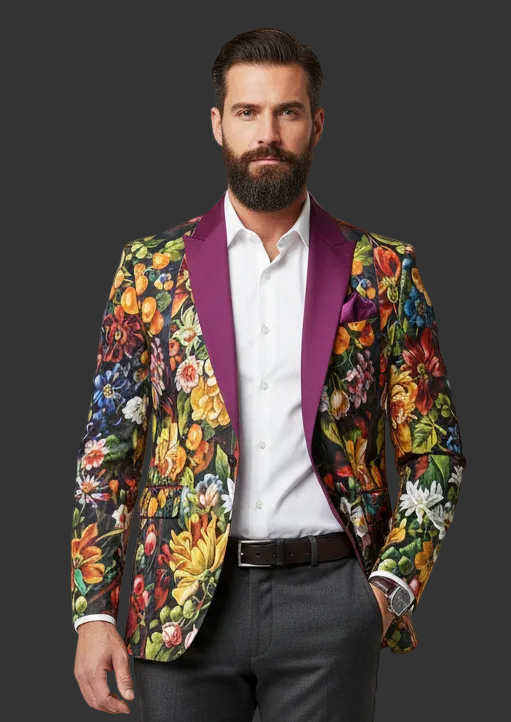 “Midnight Garden” Casual Flat Lapel Collar Blazer | 245GSM Cotton