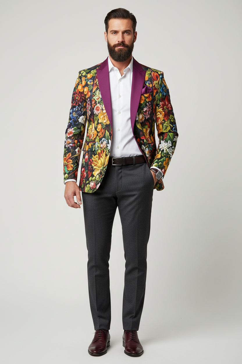 “Midnight Garden” Casual Flat Lapel Collar Blazer | 245GSM Cotton