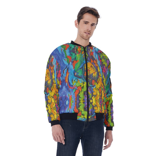 “Springtime Impasto”  Print Men's Bomber Jacket With Sleeve Pocket