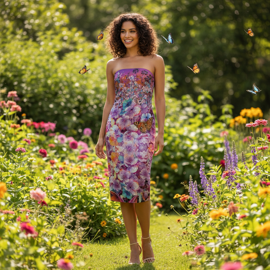 “Flutterby” Women's Side Split Tube Top Dress