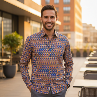 “Metranome” Men's Casual Lapel Long Sleeve Shirt|125GSM Cotton