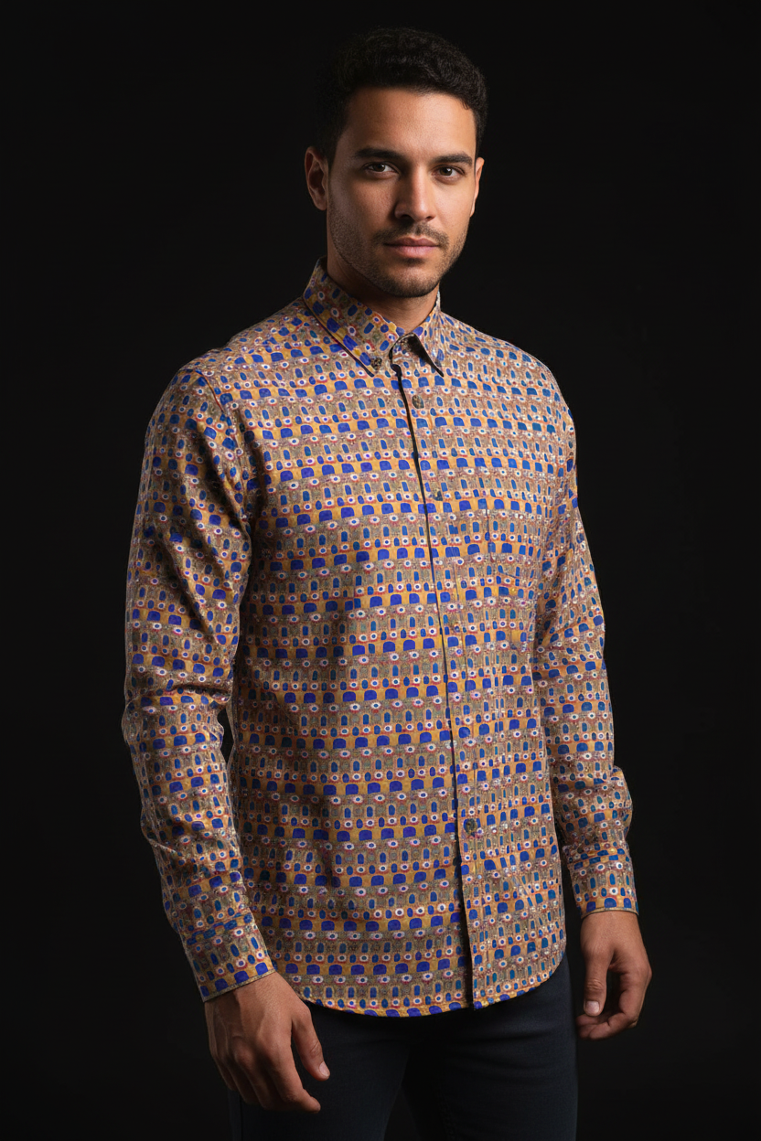 “Metranome” Men's Casual Lapel Long Sleeve Shirt|125GSM Cotton