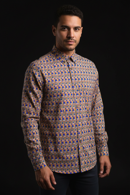 “Metranome” Men's Casual Lapel Long Sleeve Shirt|125GSM Cotton