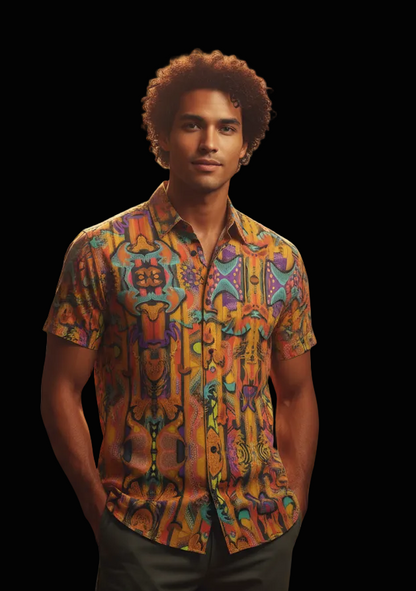 “Labyrinth”  Mustard: Men's Business Collared Shirt|115GSM Cotton poplin