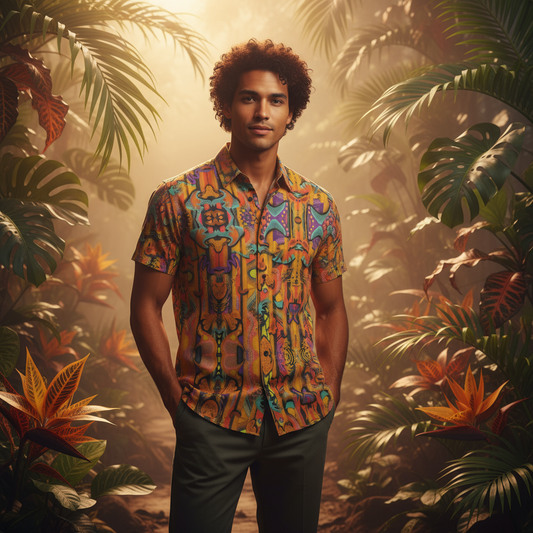 “Labyrinth”  Mustard: Men's Business Collared Shirt|115GSM Cotton poplin