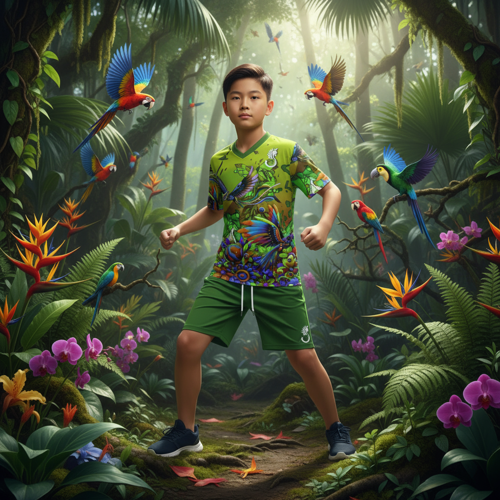 “Green Garden of Delights” Children's Sports T-Shirt Set
