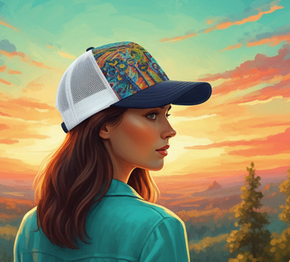 “Peregian” Unisex Trucker Hat With White Half-mesh