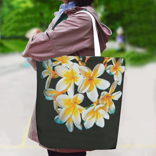 “Frangipani Black” Canvas Bag With Shoulder Strap